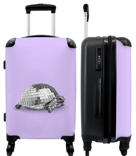 Bagage à main Valise avec 4 roues et serrure TSA (Turtle - Discoball - Disco - Animal - Violet)