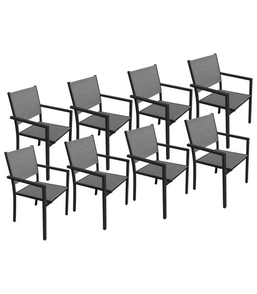 Lot de 8 chaises en aluminium anthracite - textilène gris