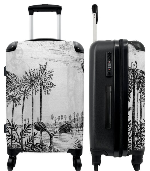 Bagage à main Valise avec 4 roues et serrure TSA (Forêt - Jungle - Nature - Vintage - Noir et blanc)