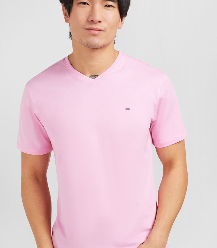 V-neck roze licht pima katoen t-shirt image number 2