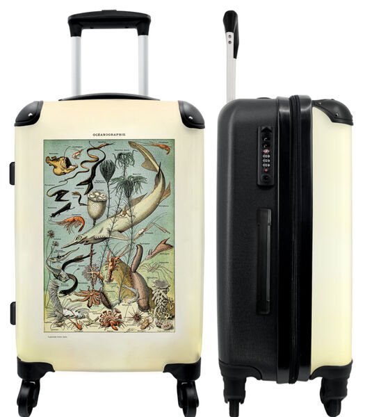 Bagage à main Valise avec 4 roues et serrure TSA (Nature - Animaux - Mer - Illustration - Vintage)
