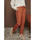 Roodbruine homewear broek in tweed met visgraatmotief image number 0