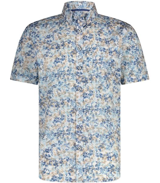 Short Sleeve Overhemd Print Blauw Beige