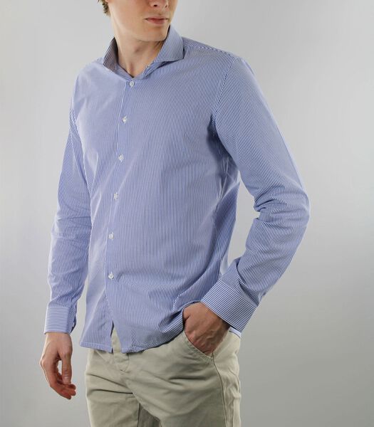 Strijkvrij Overhemd - Donkerblauw Gestreept - Slim Fit - Poplin Katoen - Lange Mouw - Heren