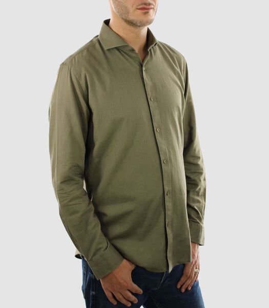 Heren Lange Mouwen Overhemd - Groen - Slim Fit - Linnen Rayon