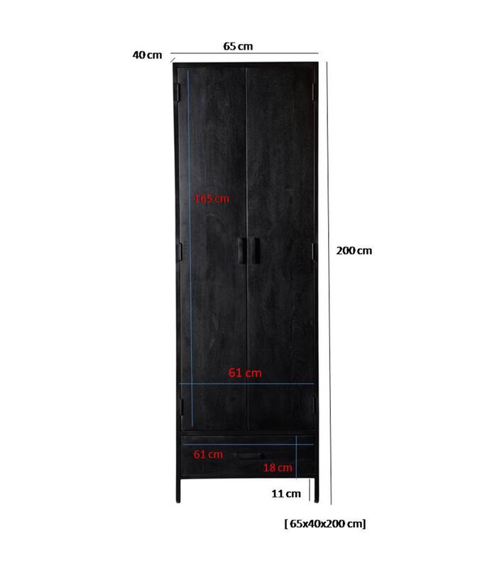 Black Omerta - Armoire de rangement - mangue - noir - 2 portes - 1 tiroir - châssis en acier - revêtement noir image number 3