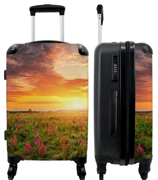 Bagage à main Valise avec 4 roues et serrure TSA (Fleurs - Herbe - Nature - Coucher de soleil)