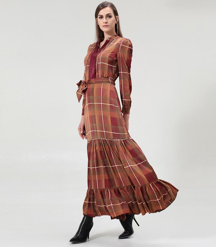 Bohemian stijl maxi jurk met ruches en ruitjesprint image number 0