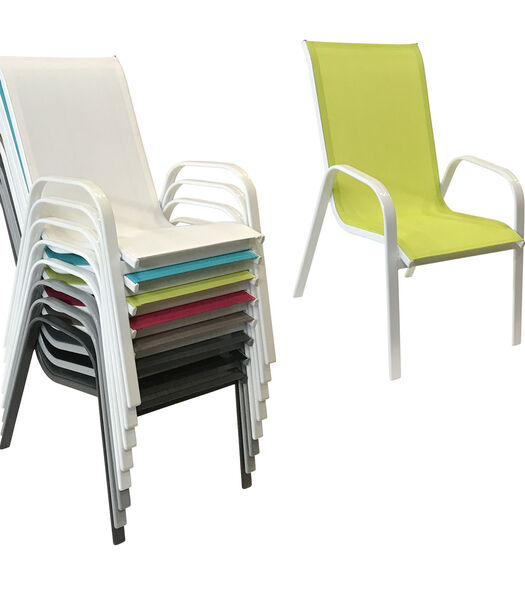 Lot de 6 chaises MARBELLA en textilène vert - aluminium blanc