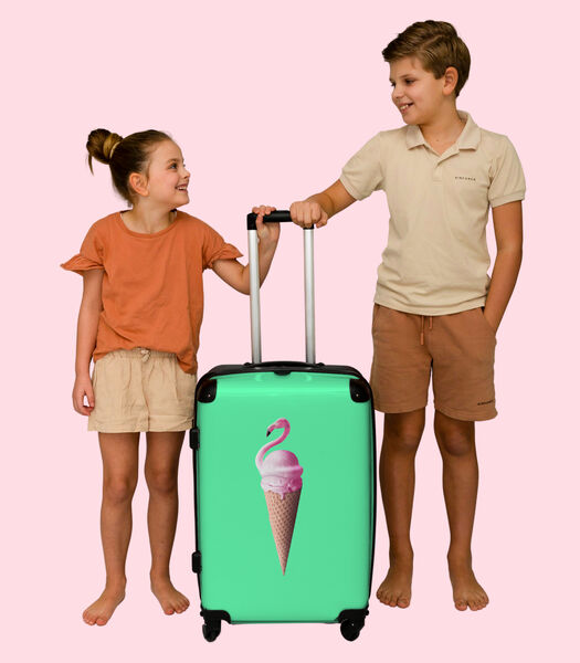 Handbagage Koffer met 4 wielen en TSA slot (IJshoorntjes - IJs - Flamingo - Roze - Groen)