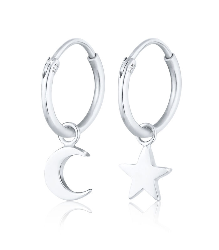 Oorbellen Dames Creoles Star Crescent Astro Look In 925 Sterling Silver Rose Gold Plated image number 0