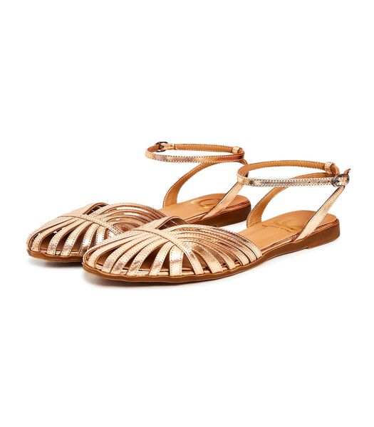 Sandales à semelle plate en cuir métallisé