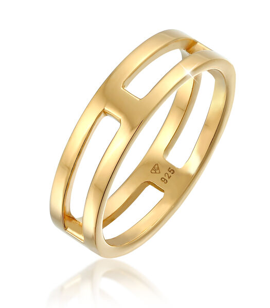 Ring Heren Band Ring Bar Solid Trend Basic In 925 Sterling Zilver Gold Plated