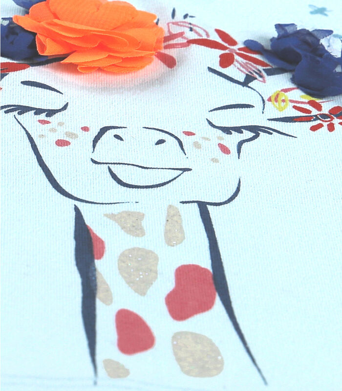 Aqua T-shirt met korte mouwen en giraf image number 3