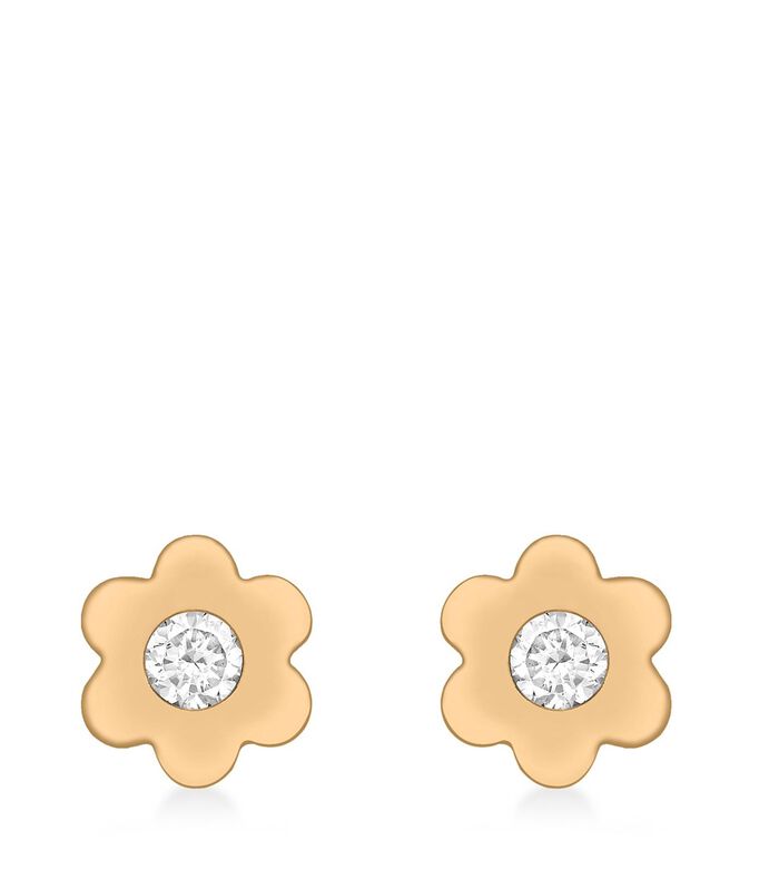 9 Karaat oorknoppen bloem rose met zirkonia image number 0