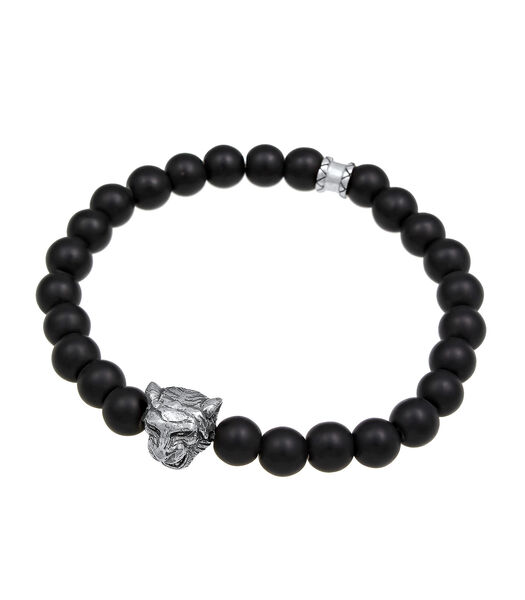 Bracelet Homme Tête De Tigre Onyx Pierres Précieuses Noir 925 Argent