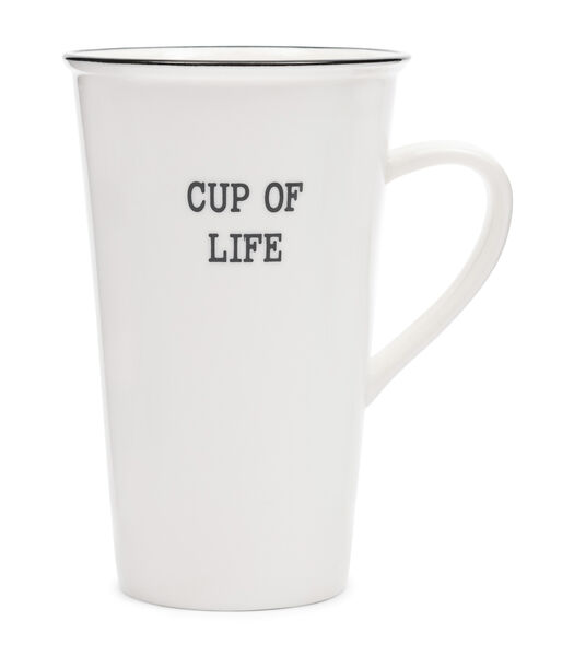 Cup Of Life mok met tekst Wit - grote theemok met oor