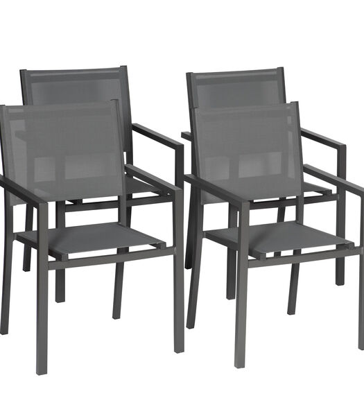 Lot de 4 chaises en aluminium anthracite - textilène gris