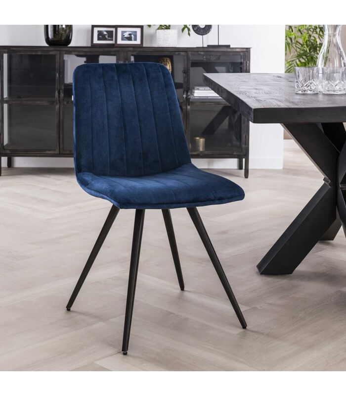 Lined Velvet - Chaise de salle à manger - lot de 4 - velours - bleu - rayé - métal - noir image number 1