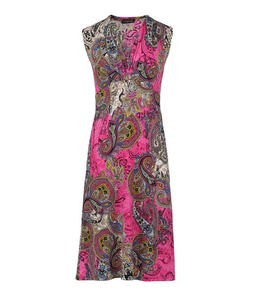 Mouwloze Empire Line-jurk in Fuchsia print