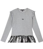 Chique bi-materiaal jurk in zilver canvas image number 2