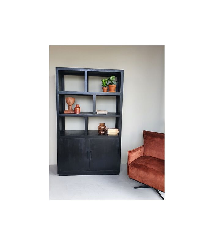 Black Omerta - Armoire bibliothèque - mangue - noir - 2 portes - 6 niches - châssis acier image number 1