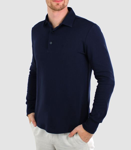 Heren Polo Lange Mouw - Strijkvrij Poloshirt - Marine Blauw - Navy - Slim Fit - Excellent Katoen