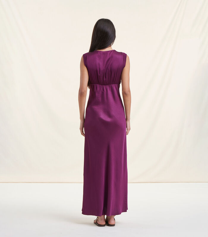 Lange paarse jurk van satijnviscose image number 2