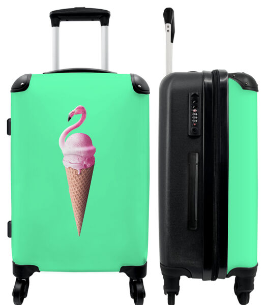 Bagage à main Valise avec 4 roues et serrure TSA (Cônes de glace - Crème glacée - Flamant - Rose - Vert)