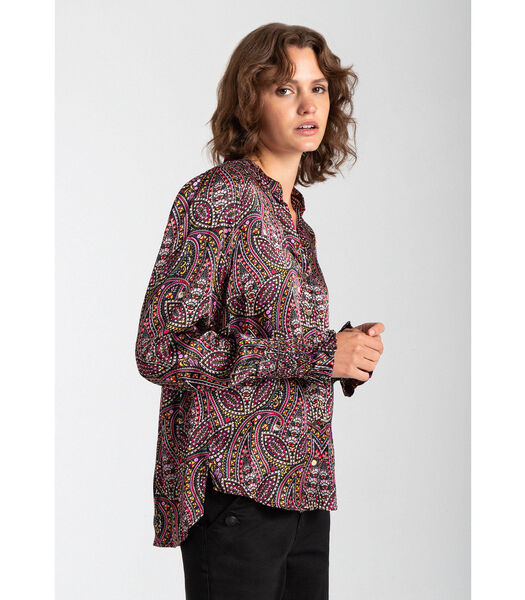 Satijnen blouse met herfstige paisleyprint