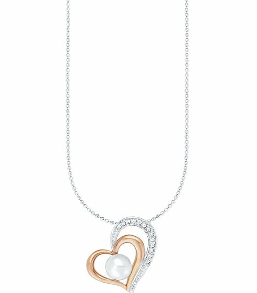 Chaîne avec pendentif pour dames, argent sterling 925, coeur en perles d'eau douce avec zircons cubiques