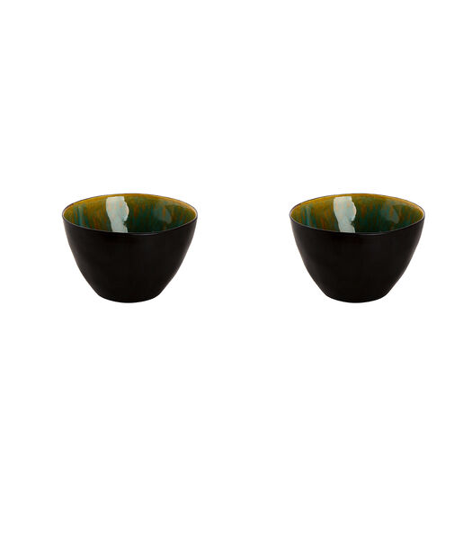 Schaal Lotus 15 cm 1 l Turquoise Stoneware 2 stuks