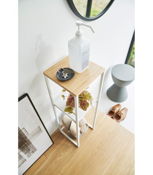 2-Tiered shelf w/ wooden top - Tower - White