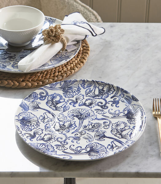 Amalfi dinerbord wit - porselein met blauw gebloemde print