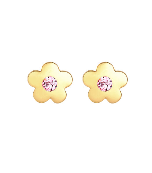 Boucles D'oreilles Enfants Clous D'oreilles Fleur Symbole Avec Cristal Rose En Argent Sterling 925