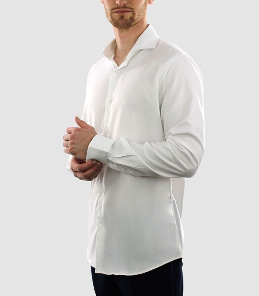 Strijkvrij Overhemd - Wit - Slim Fit - Twill Katoen - Lange Mouw