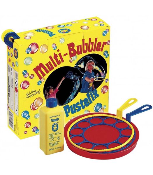 Bubble Blower : MULTI-BUBBLER, avec 2 grands anneaux + Plaque + 250ml Pustefix, couleurs variées, en boîte, 5+.