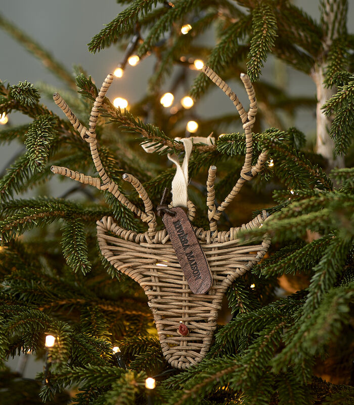 Kerst Ornament - Rustic Rattan Rudolph Ornament - Naturel image number 1