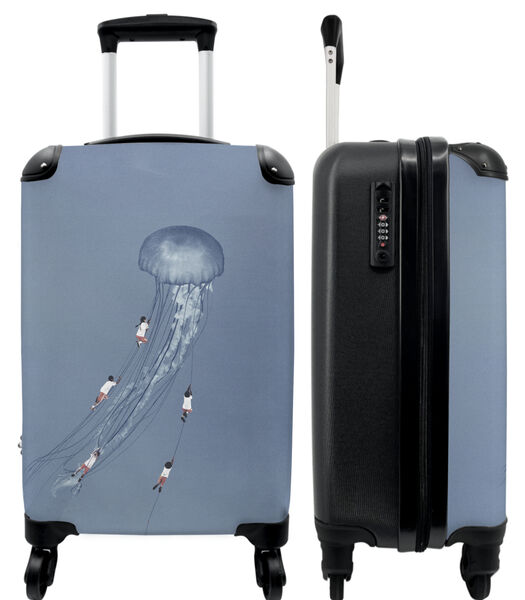Valise spacieuse avec 4 roues et serrure TSA (Abstrait - Design - Méduse - Bleu)