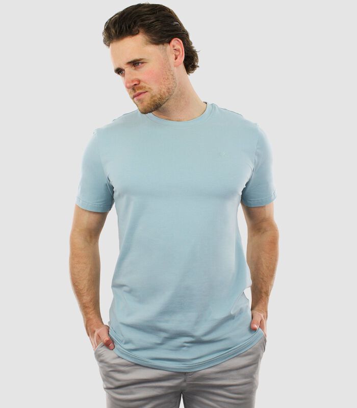 T-Shirt Tricoté - Manches Courtes - Bleu Clair - Coupe Regular - Excellent Coton image number 0