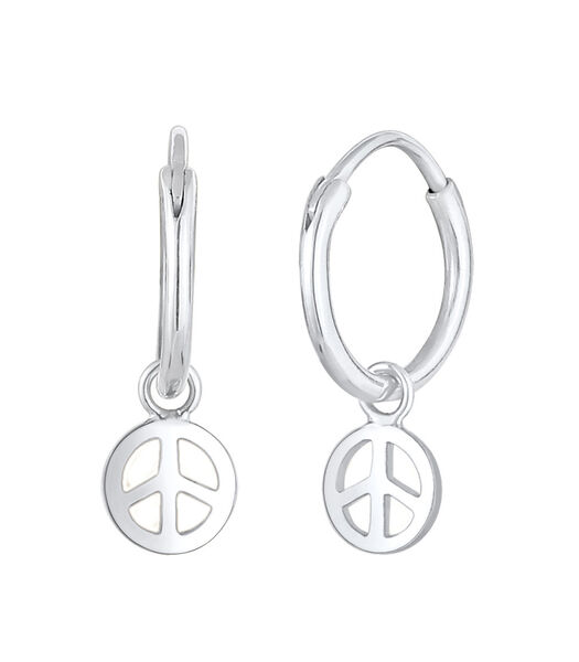 Boucles D'oreilles Créoles Pour Femmes Peace Symbole Boho En Argent Sterling 925