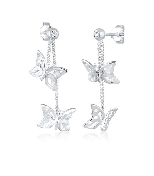 Oorbellen Dames Oor Hanger Vlinder Trend Natuur Met Kristallen In 925 Sterling Zilver