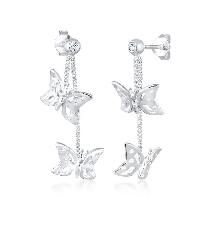 Oorbellen Dames Oor Hanger Vlinder Trend Natuur Met Kristallen In 925 Sterling Zilver image number 0