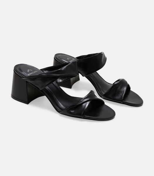 Mangará Mules Xaxim pour femme en cuir de chèvre - Talon bloc de 6,5 cm - Noir - Taille 40