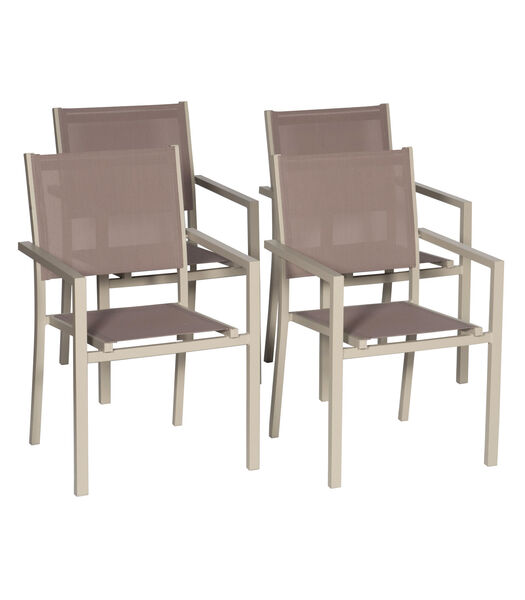 Lot de 4 chaises en aluminium taupe - textilène taupe