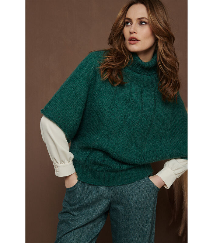 Pull en tricot vert foncé à manches courtes et amples image number 0