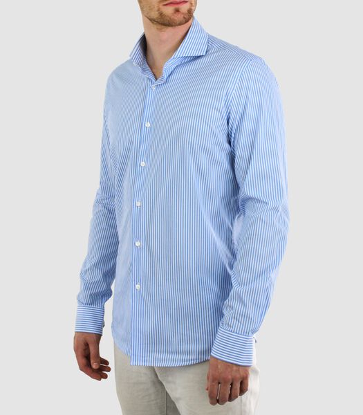 Strijkvrij Overhemd - Lichtblauw Gestreept - Slim Fit - Poplin Katoen - Lange Mouw