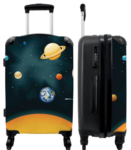 Bagage à main Valise avec 4 roues et serrure TSA (Planètes - Espace - Terre - Enfants)
