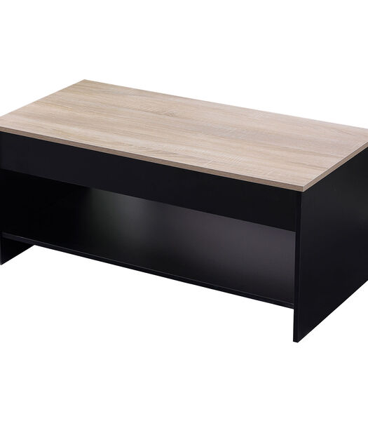 Table basse avec plateau relevable noire et bois HEDDA