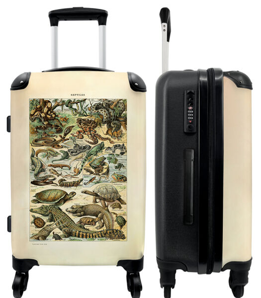 Handbagage Koffer met 4 wielen en TSA slot (Vintage - Reptielen - Dieren - Illustratie - Kunst)